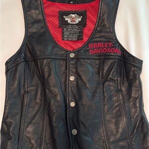Harley-Davidson Black Leather Vest with Red Accents